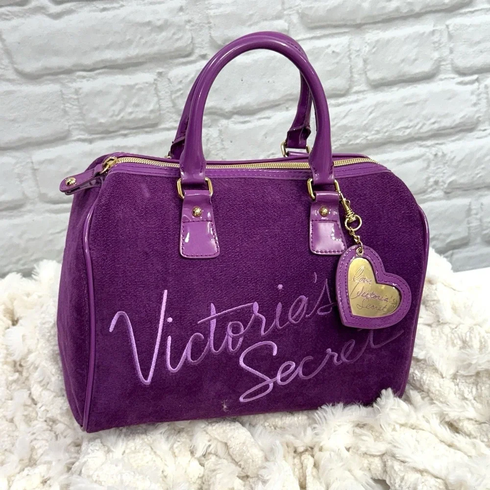 Vtg‎ Y2K Victoria's Secret Lavender Velour Purse 90s Satchel Clueless Velvet Bag